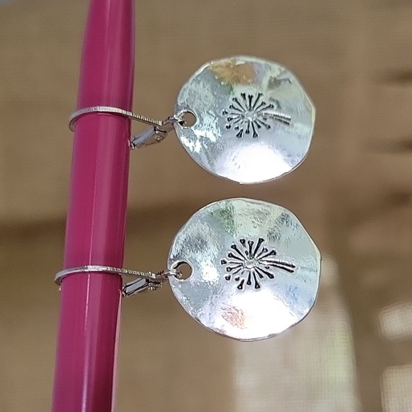 Dandelion Hammered Disc Drop Earrings - Picture 3 of 8
